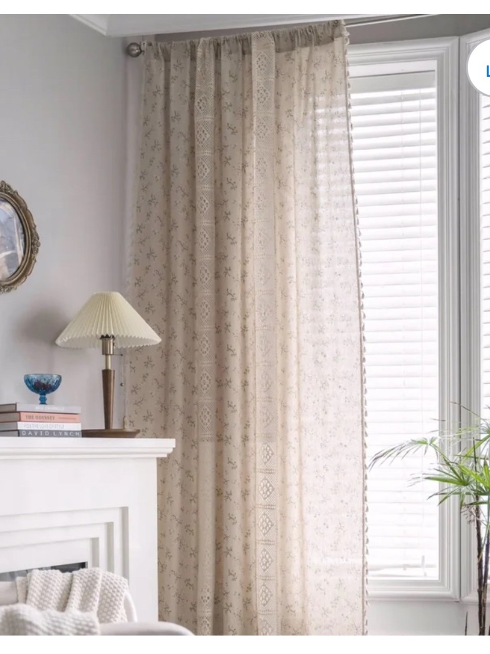 Seasonwood Floral Farmhouse Curtain, Beige, 59x84 One Panel Tassel Blackout